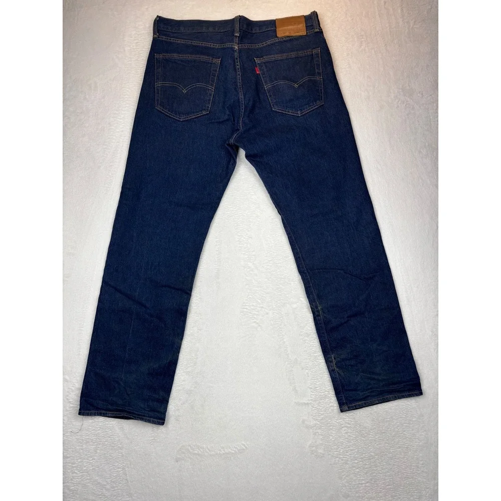 Modern Levis Premium 501 Straight Leg Jeans Dark Grungy Wash Indigo 36x32